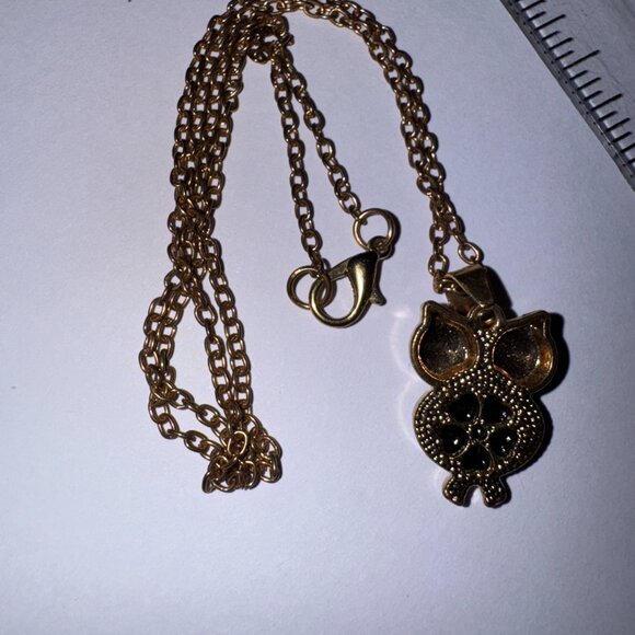 19" Rose Gold Plated Onyx and Cz. Owl Necklace - Picture 7 of 13